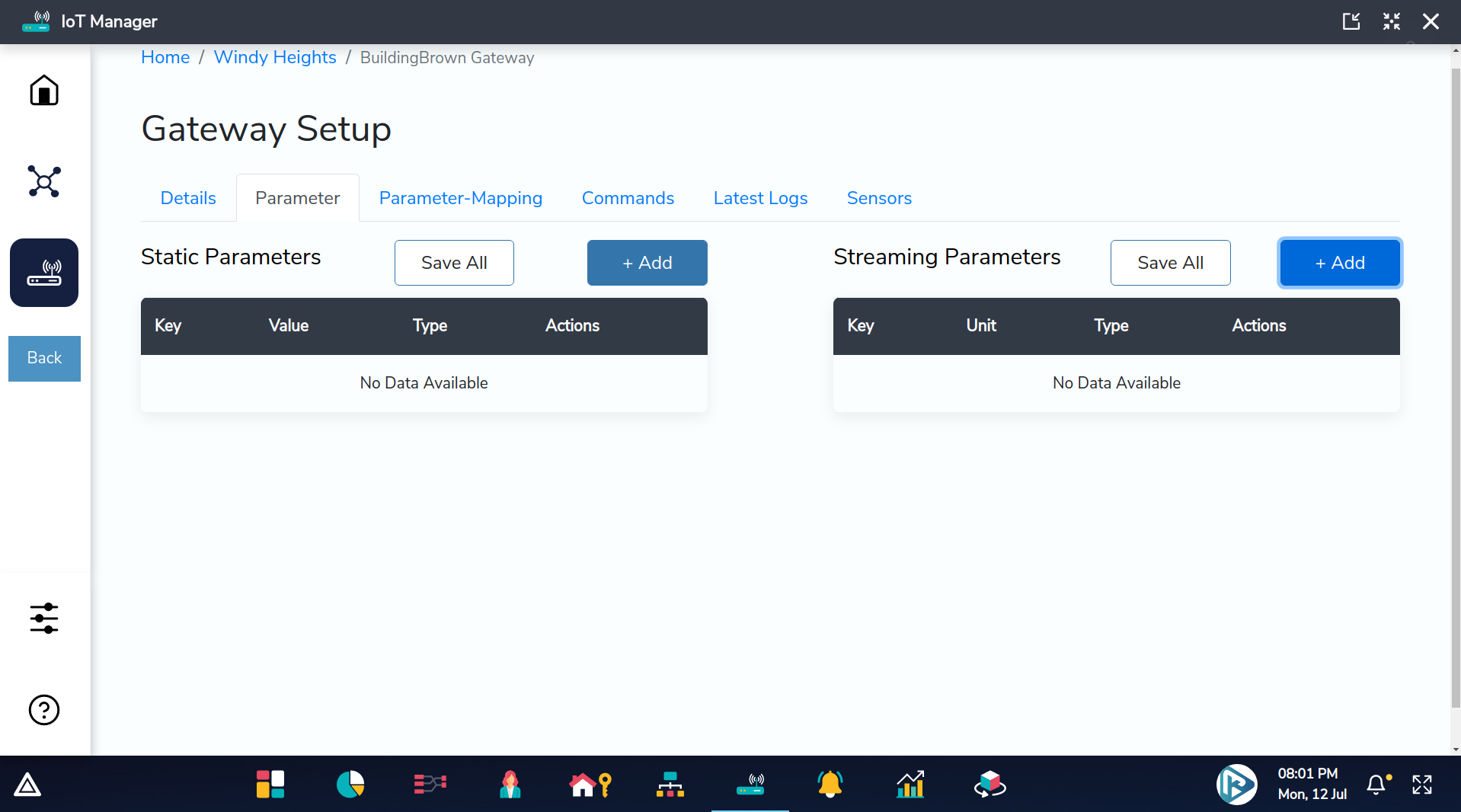 Gateway parameters