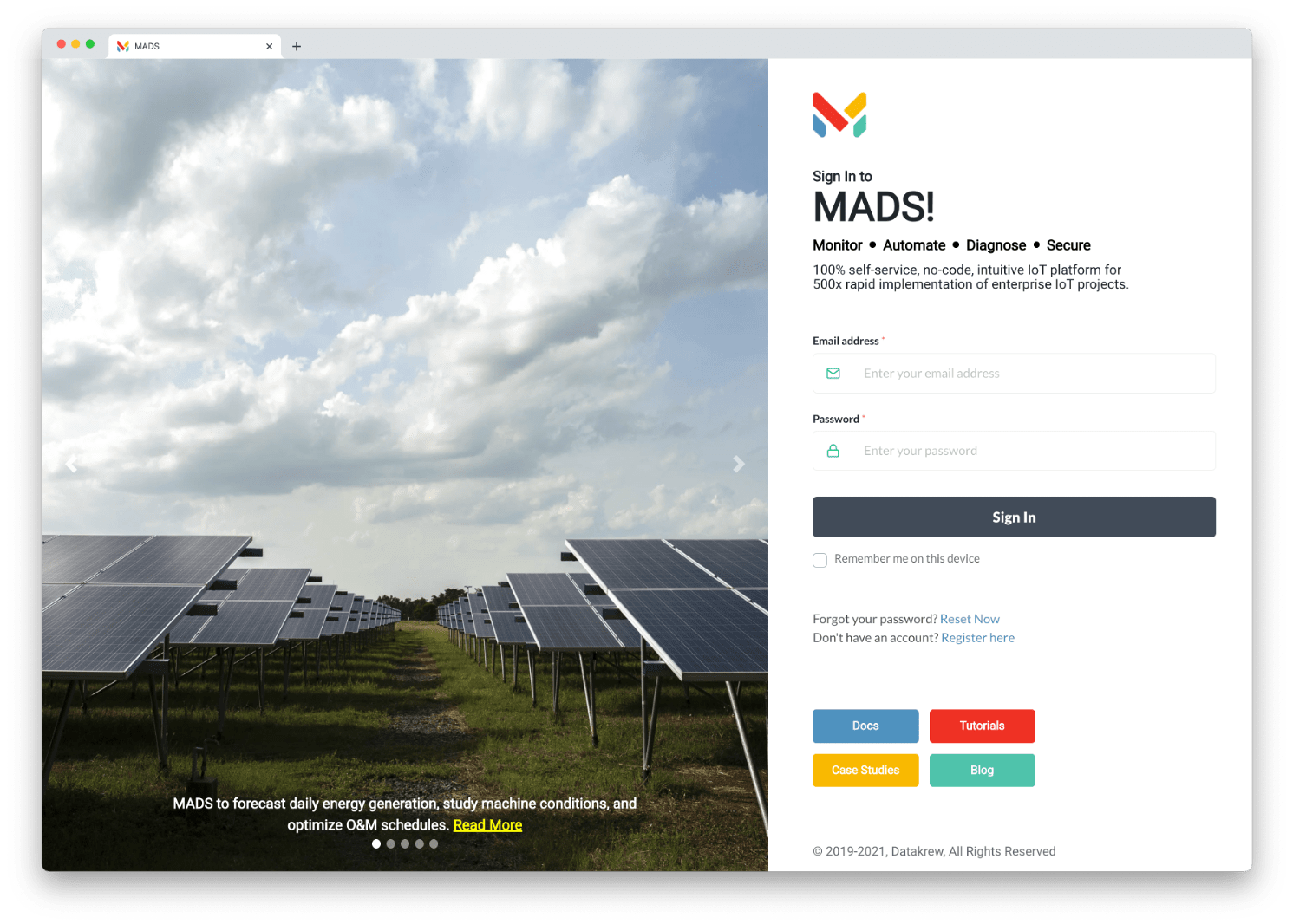 MADS login page