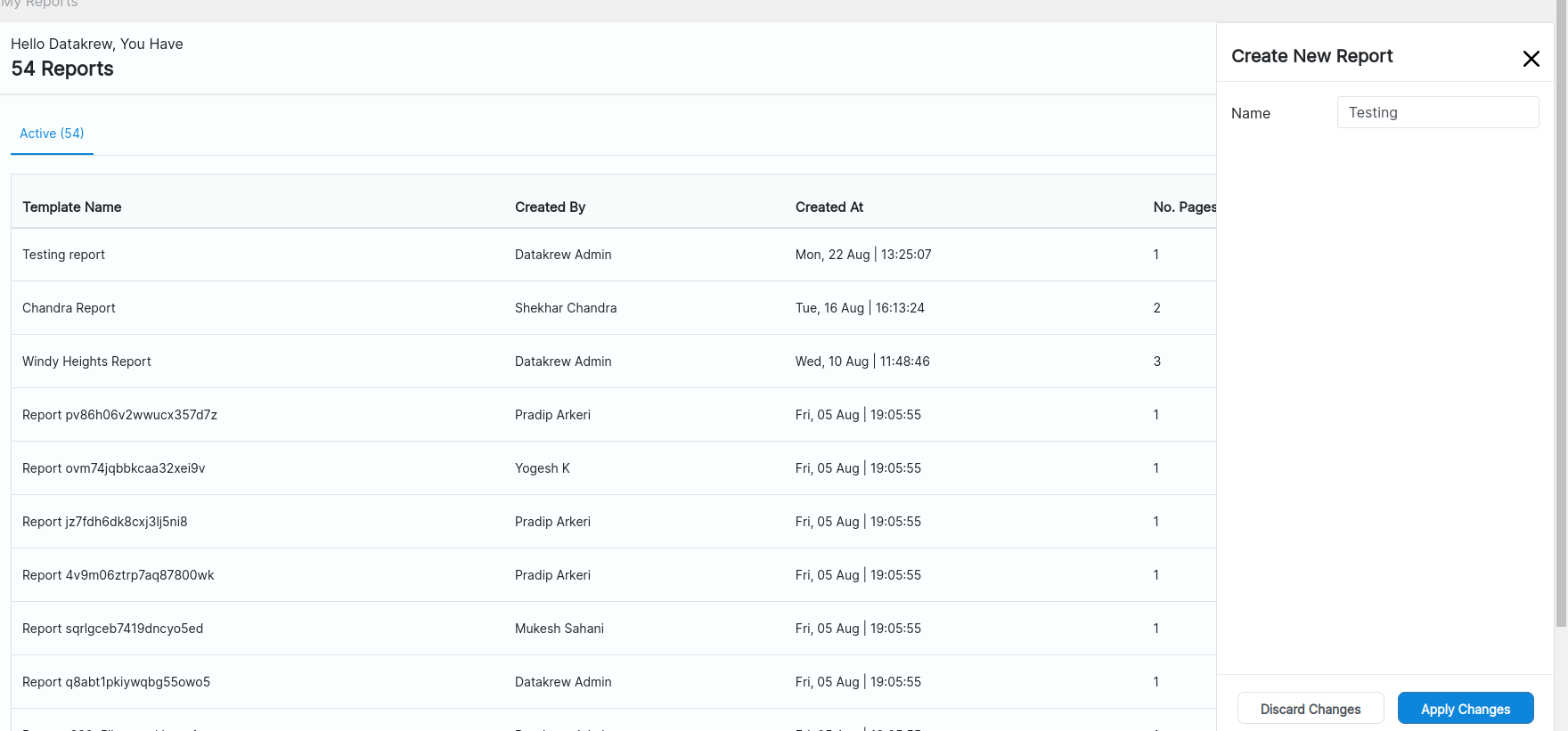 Report create sidebar