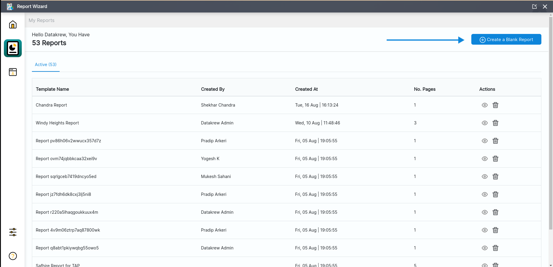 Report create button